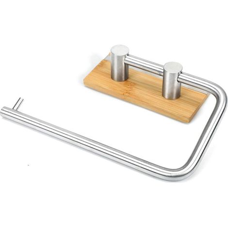 Portarotolo di carta igienica adesivo - Senza carta perforata - Per bagno - In acciaio inox e bambù (1/5)