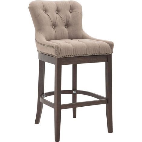 CLP – Tabouret de bar en tissu taupe – Piètement en bois de caoutchouc – Hauteur d'assise 74 cm – Confort optimal pour bars et restaurants (1/5)