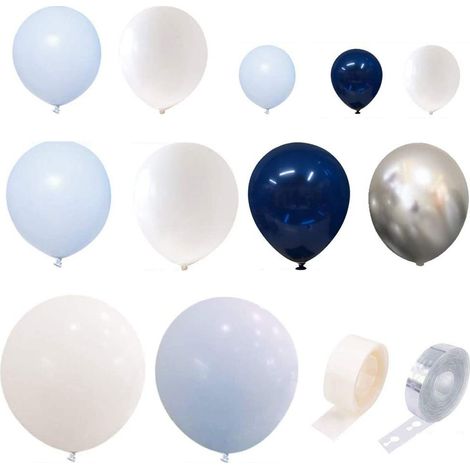 Ballons en latex bleu argenté et blanc, 94 ballons métallisés bleu roi et argent (1/5)