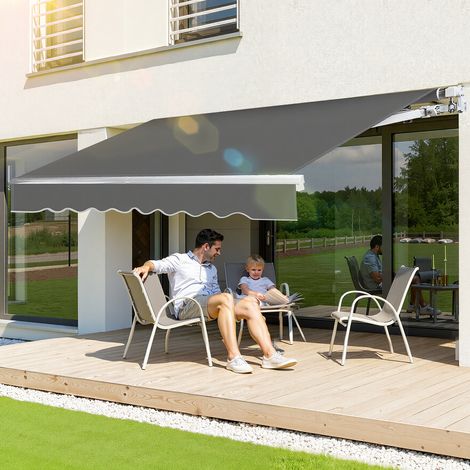 Jiubiaz Markise Alu-Markise Gelenkarmmarkise Markise Sonnenschutz Balkon 350 x 300 cm  Grau