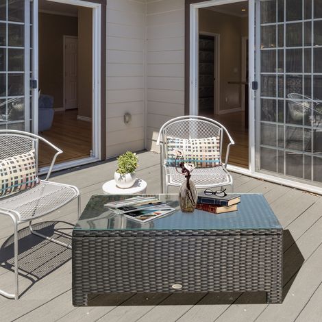 Garten Beistelltisch Couchtisch Gartentisch Balkontisch Polyrattan Schwarz 85 x 50 x 39 cm