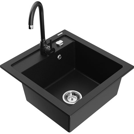 Mexen Vito lavello in granito a 1 vasca con rubinetto da cucina Telma, nero - 6503-77-670200-70 (1/5)