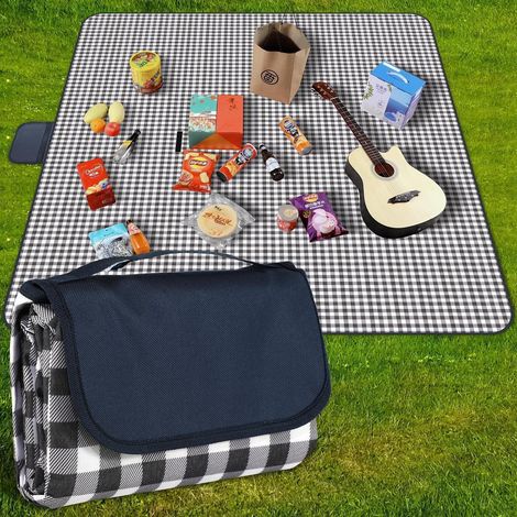 Picknickdecke 200x300cm wasserdicht, waschbar, kariert, marineblau (1/5)