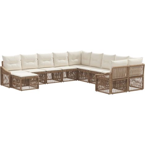 Gartensofa-set 11 pcs Beige Poly-Rattan vidaXL