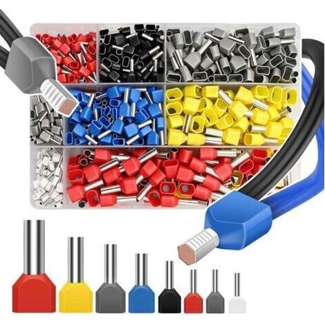 Lotto di 750 doppie punte da 0,5 a 10 mm2, tappi cavo doppio fine (da 0,5 a 10 mm2), con capicorda isolati, set di capicorda per collegare i cavi. (1/5)