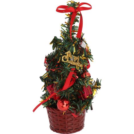 Sapin de Noël Rouge Miniature 20 cm avec Support Stable - Décoration Festive de Table (1/5)