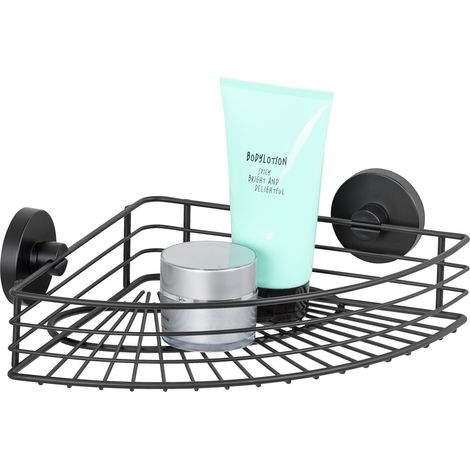 Wenko – Étagère d'angle murale noire 35 x 9 cm – Acier laqué mat – Installation sans perçage – Rangement douche pour flacons et accessoires (1/5)
