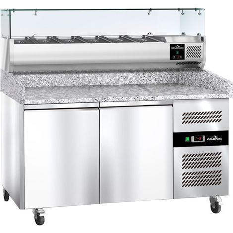 Meuble à pizza réfrigéré Tropicalisée 2 portes avec vitrine ingrédients (6x GN1/3) PREMIUM - GOLDINOX (1/3)