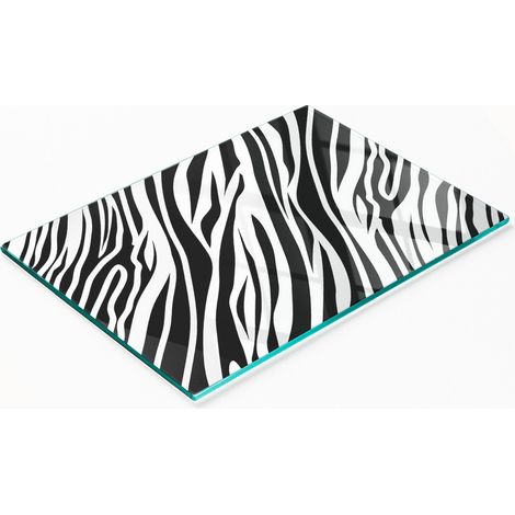 Elegante e resistente tagliere da cucina in vetro temperato con motivo zebrato, 80x52 cm. (1/5)