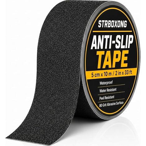 Bande Antidérapante Escalier Noir, Ruban Anti-dérapant 50mm x 10m Adhérence, Adhésif Puissant Intérieur et Extérieur pour Marches, Rampes, Sols, Sécurité Enfant et Senior - 1 Rouleau (1/5)