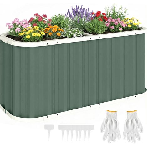 Hochbeet Metall 136 x 53 x 61 cm Tief Gartenbeet mit Schutzkanten Pflanzenetiketten Handschuhe Offenem Boden