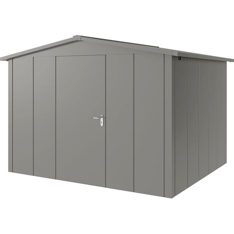 Hörmann Metall-Gerätehaus "Juno" mit Satteldach, JSD13 - Design, 310 x 262 cm (B x T), graualuminium, 1-flüglige Tür, Anschlag links (1/5)