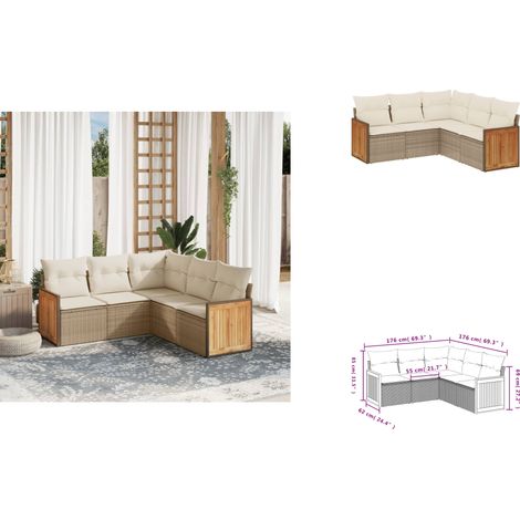 5-tlg. Garten-Sofagarnitur mit Kissen Beige Poly Rattan - Gartensorte - Gartenmöbelset - PE-Rattan Möbel - Outdoor Lounge Set - Balkonmöbel