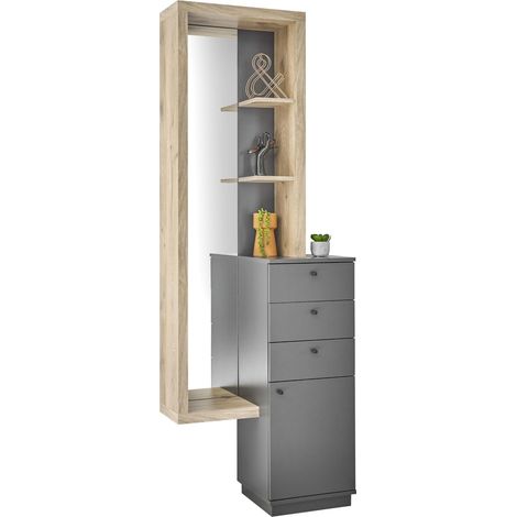 Porte-manteau mural Ensemble de vestiaires d'entrée en aspect Oak, anthracite-Portemanteau moderne avec miroir pour votre entrée, 72 x 200 x 35 cm (L/H/P) (1/5)