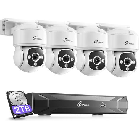 Kit Caméra Surveillance PoE, NVR 8 Canaux Disque Dur 2 to, 4 Caméras IP PoE Filaires 8MP 360°Pan/Tilt, Audio Bidirectionnel, Vision Nocturne 30m, Caméra de Sécurité Extérieur Intérieur (1/5)