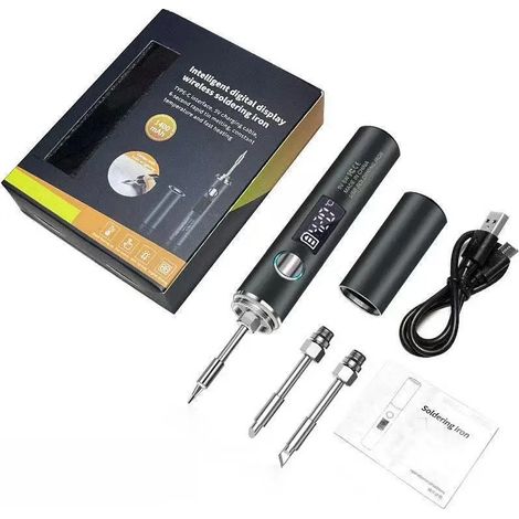 Fer à souder sans fil à chauffage rapide avec affichage numérique, recharge USB-C et température réglable, outil de soudage à élément chauffant. (1/5)