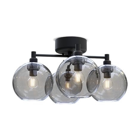 Gloria Plafonnier Globe Structure Noire, Verre Fumé 4x E14