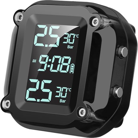 Système de surveillance de la pression des pneus sans fil pour moto, chargement USB TPMS pour moto avec 2 capteurs externes, écran LCD numérique, TPMS pour moto à deux roues (1/5)
