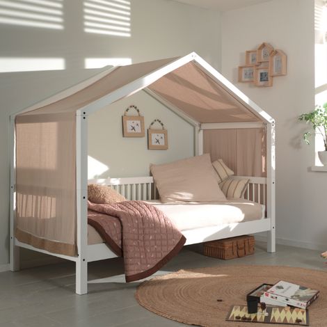 Lit maison Forrest 90x200 avec tente de lit - bois de hêtre (1/4)