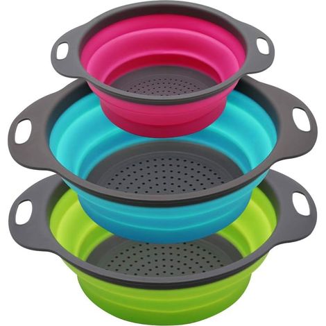 3 Pièces - Passoire Pliable - Ustensile Cuisine Silicone - Égoutter Pâtes Légumes Fruits Camping Gain De Place Lavable 20x15x8cm Vert