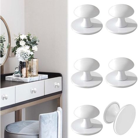 Poignées de porte de cuisine rondes blanches autocollantes - acier inoxydable - lot de 6 (1/5)
