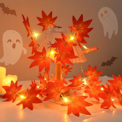 Guirlande Lumineuse Feuilles D'érable - 3 M - 20 LED - Alimentée Par Piles - Pour Décoration Automne Halloween Noël - 1 Pièce