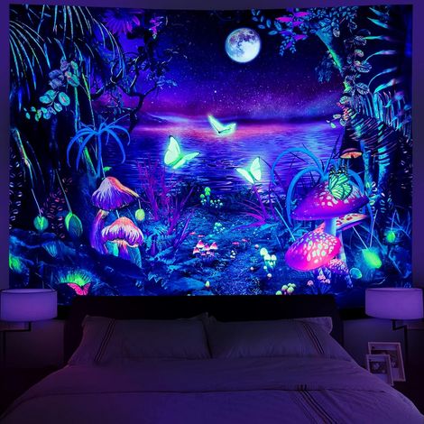 Tapisserie papillon de la forêt fantastique à la lumière noire (1/5)