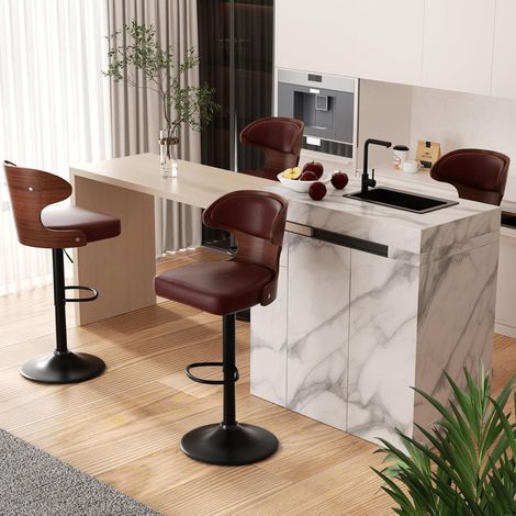 Barhocker Drehstuhl Tresenhocker 4er Set Braun Nussbaumholz (1/5)
