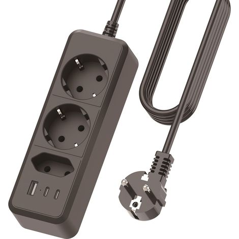 Multiprise Convertisseur EU – Idéal Bureau & Voyages,USB1 + type-c 2,noir (1/5)