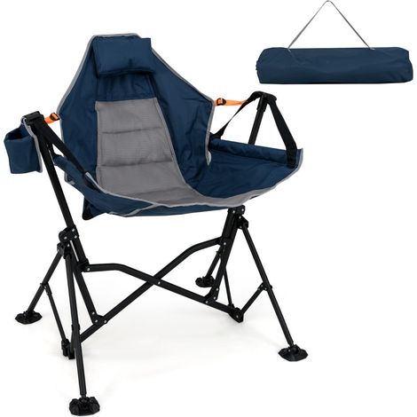 Silla hamaca plegable de camping 95 x 71 x 90 cm acolchada confort y respaldo ajustable en tela Oxford azul 200011195