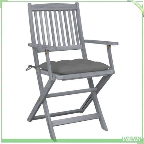 Chaises pliables d'extérieur - FAFEICY - 3064498 - Bois d'acacia massif - Coussins inclus - Gris (1/5)