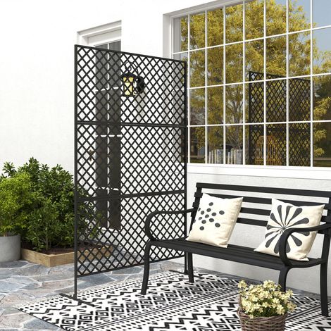Separador de ambientes para exteriores, pantalla de pared metálica para patio, terraza, jardín, celosía independiente, acero, negro. (1/5)