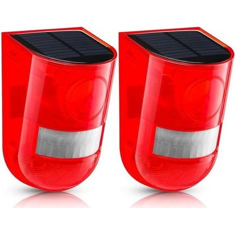 Alarme solaire LED avec détecteur de mouvement infrarouge, sirène 110 dB et lumière stroboscopique pour maison, jardin, abri de voiture, système d'alarme de sécurité 2 pièces (1/4)