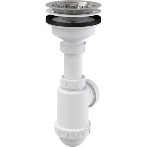 Alcaplast – Siphon évier avec grille en acier inoxydable – Écoulement pour tuyau Ø 50/40 mm – Résistance à la chaleur 95 ˚C – Débit 44 l/min (1/2)