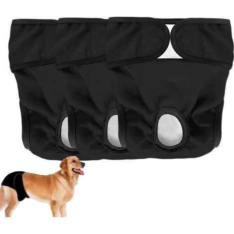 Hygienische Windeln für Hündinnen, hoch saugfähig, waschbar und wiederverwendbar, schützen Ihren Hund, 3er Pack (schwarz, Größe XS).