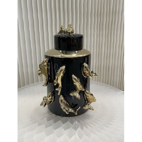 Jarre Décorative Motif Poisson Noir V-CF8134-11 - Pot de Décoration pour Salon et Maison - PANGIVO (1/5)