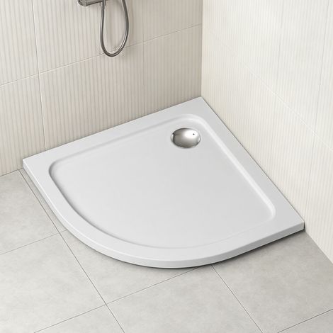 TolleTour Receveur de douche extra-plat 80 x 80 cm quart de rond blanc avec évacuation Ø 90 mm chromée (1/5)