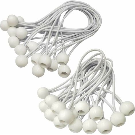 royaluxe - 20 pcs tendeur de bâche Tendeurs à Boule tendeur élastique tendeur en Caoutchouc pour bannière, bâche, pavillon, Tente, Rideaux Harnais d’Extension, Support de bâche Blanc (1/5)