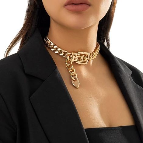 Collier ras du cou à grosse chaîne argentée style ceinture, bijou punk pour femmes et filles, idéal pour une occasion spéciale. (1/3)