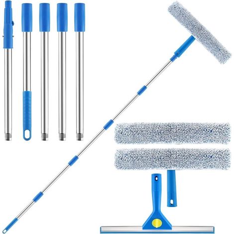 2 m Raclette à Vitres avec Télescopique Manche, 35 cm raclette à vitres et 35, 37 cm Brosse en Microfibre,Raclette Vitre Professionnel, adapté Nettoyeur Vitre de Voiture, des douches et Portes vitrées
