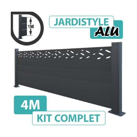 Kit Clôture Aluminium Gris Anthracite 4M - Design - Sur Platines - 1 mètre