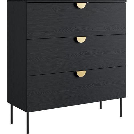 AX LIVING Kommode mit Schubladen Brunelli 100 cm Schwarz Gold Griffe