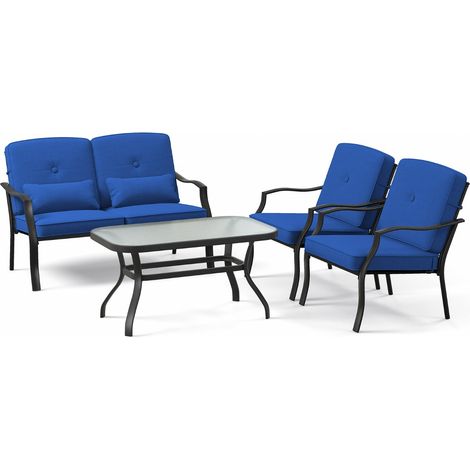 Set mobili giardino 4 pezzi bistro patio cuscini tavolino vetro temperato (1/4)