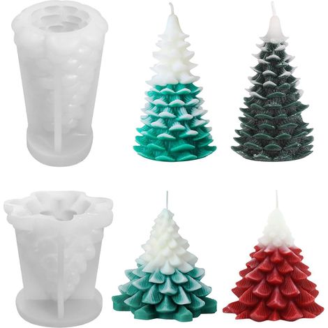 Moules À Bougies En Silicone (2 Pièces), Moule À Bougie Sapin De Noël 3d, Moules De Moulage De Noël En Silicone, Moule Sapin De Noël En Silicone Pour La Création De Bougies Parfumées Et De Décorations