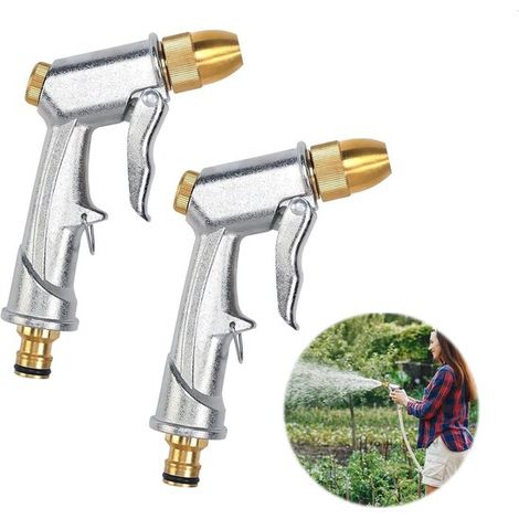 Cabezal de manguera de jardín robusto - pistola de manguera de 2 piezas para lavar coches y mascotas - regar plantas - hecho de metal (1/5)