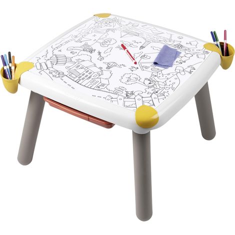 Smoby - Tavolo Creativo, 7600420400, +3 Anni, Inclusi Due Fogli da Disegno, 3 vani Porta Oggetti, Un cassetto e 2 Porta Penne (1/5)