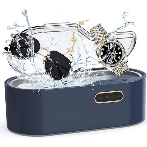 Machine de Nettoyage de Bijoux à ultrasons, Nettoyeur de Lunettes à ultrasons 450 ML avec 4 minuteries, Nettoyeur à ultrasons Domestique Portable 45 kHz pour retenue, Lunettes, Or, Argent Blue (1/5)