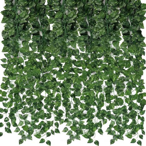 LEDANDER Guirlande de fausses lianes pour décoration intérieure (lot de 12, 2,2 m) - Plante artificielle esthétique - Feuilles de lierre - Guirlande de verdure suspendue pour la maison, la chambre, le