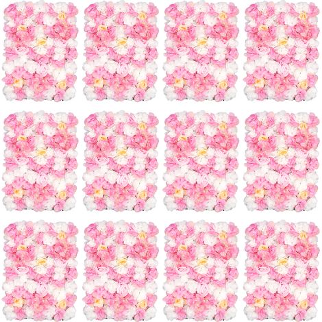 Lot de 12 panneaux floraux artificiels, mur de fleurs en tissu soie, fond décoratif pour photo, mariage, baptême, fête et événement - 60x40 cm
(1/5)