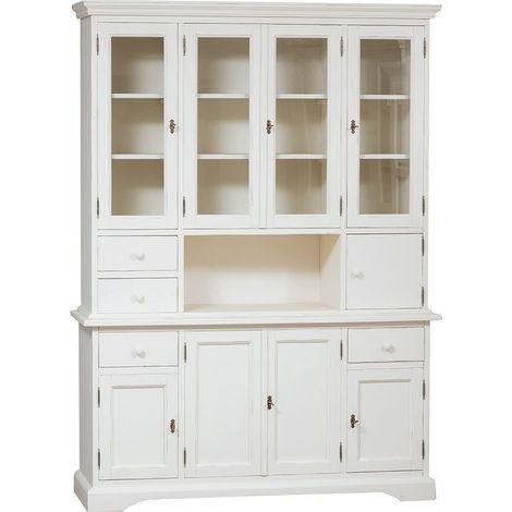 Vitrine im Country-Stil aus massivem Lindenholz mit antikiertem weißem Finish L156xPR50xH200 cm. Made in Italy